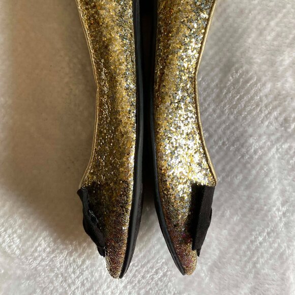 EXPRESS Pointed Toe Slip on Flats in Gold and Black Glitter Size 8 - Picture 4 of 8